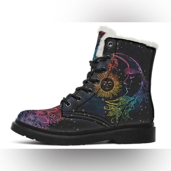 🌙 YES WE VIBE Sun & Moon Rainbow Combat Boots – Size 9 – NWOT 🌈 - Picture 3 of 9
